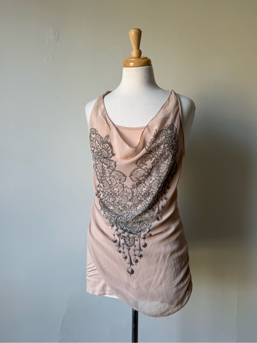 Y2K Robin K Embellished Cowl Neck Tank Top Size M